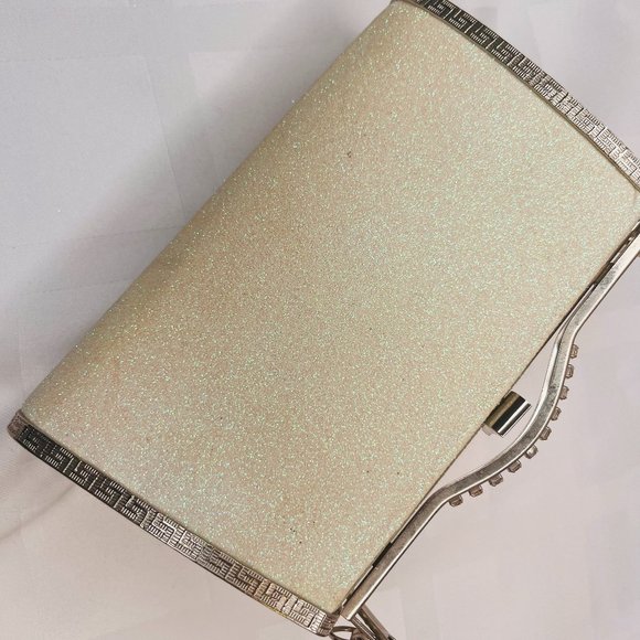 Elegant Sparkly Cream Clutch with Silver Accents - Picture 1 of 10